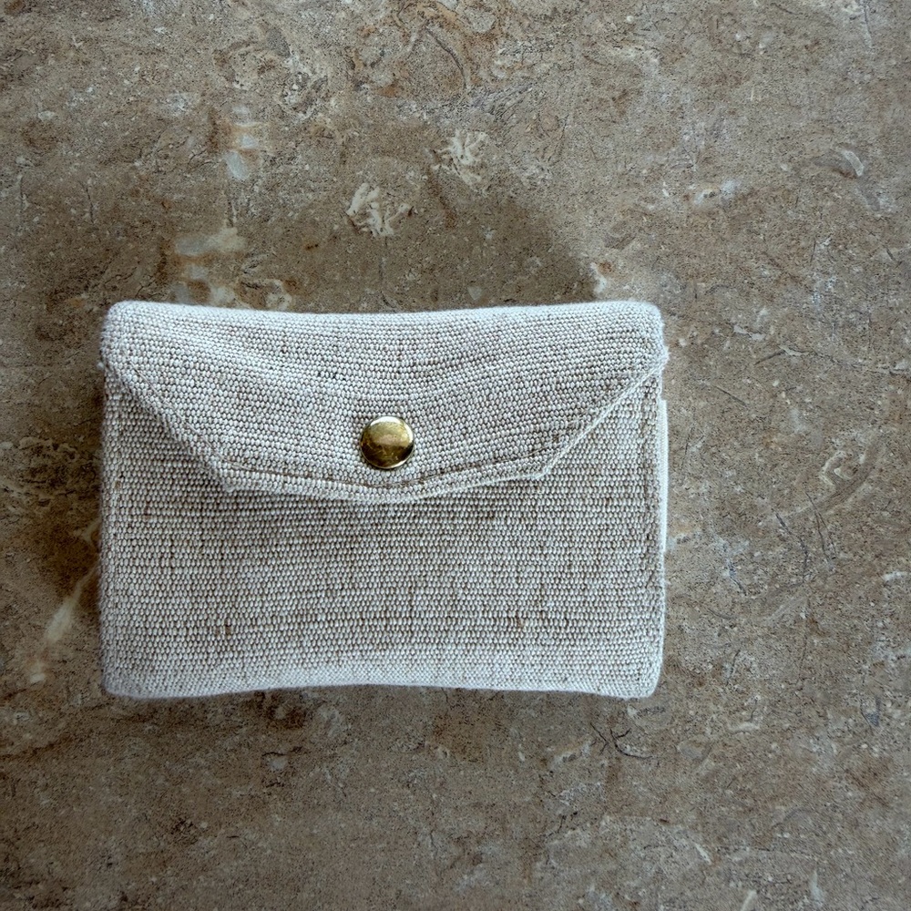 Sezane Linen Envelope Wallet in Natural Beige with Brass Snap